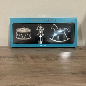 Nambe Silver Ornament Trio - Drum, Nutcracker, Rocking Horse